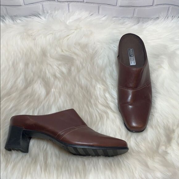 Munro Brown Leather Square Heel Mules Sz 10 - Picture 1 of 6